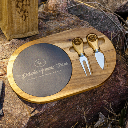 Custom Logo Engraved Slate Stone Cheese Board Set